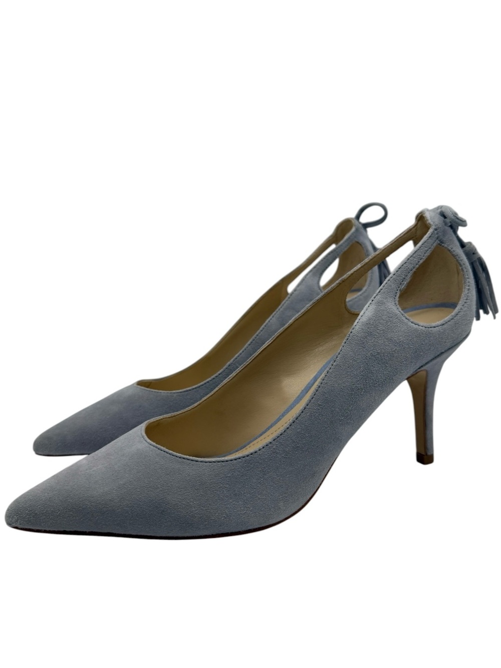 Marc Fisher Womens Teagin Pumps Size 7.5 Slate Blue Suede Leather Heels Tassel
